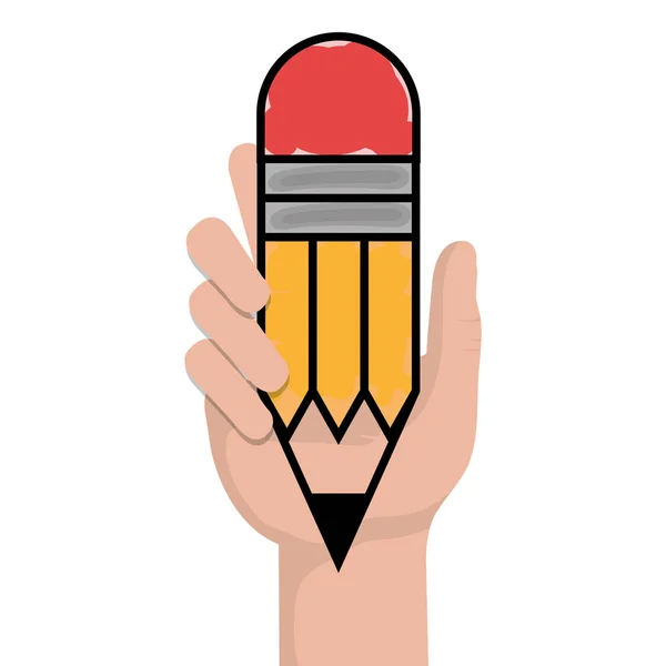Mão humana com lápis escola fornecer ícone isolado — Vetor de Stock