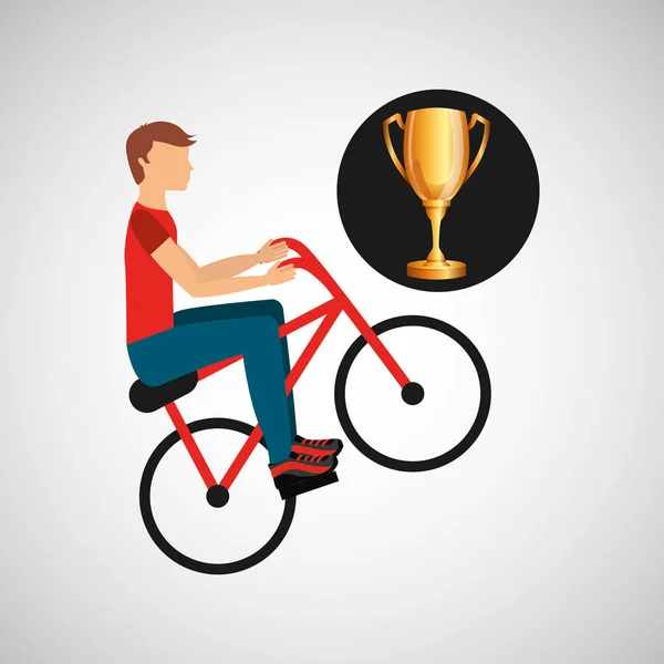 Cyclist man trophy sport design — Stock Vector