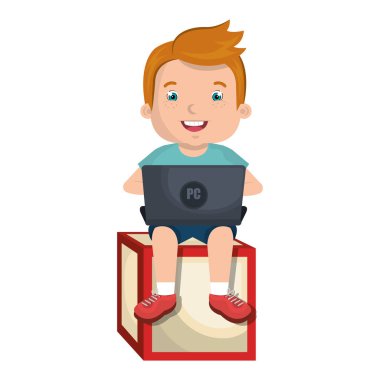 küçük bir çocukla online dizüstü bilgisayar