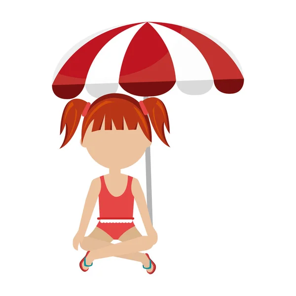 Plaj şemsiyesi ile küçük kız — Stok Vektör
