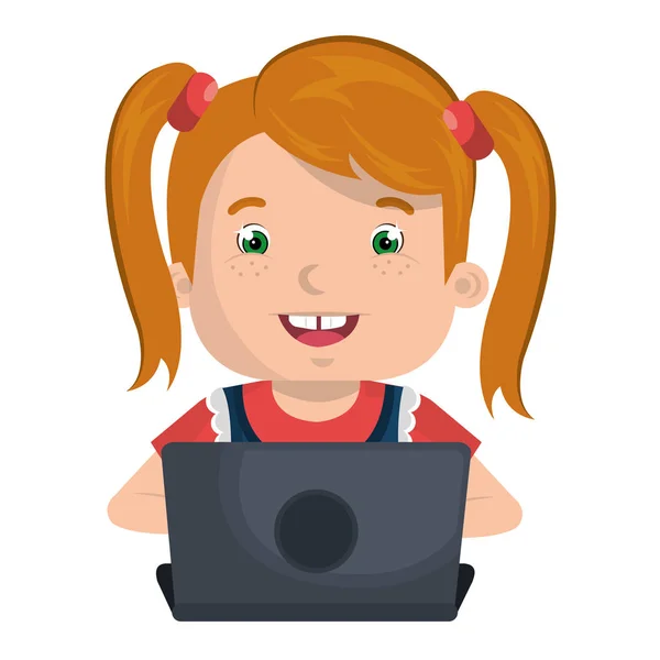 Petit enfant en ligne avec ordinateur portable — Image vectorielle