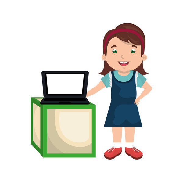 little kid online with laptop