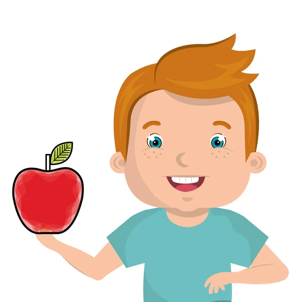 Little kid with apple — Stock Vector
