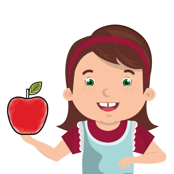 Niño pequeño con manzana — Vector de stock