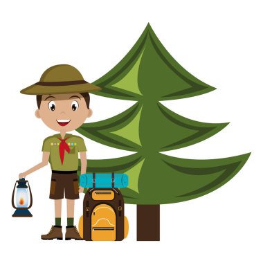 küçük izci karakteri ile seyahat çantası simgesini