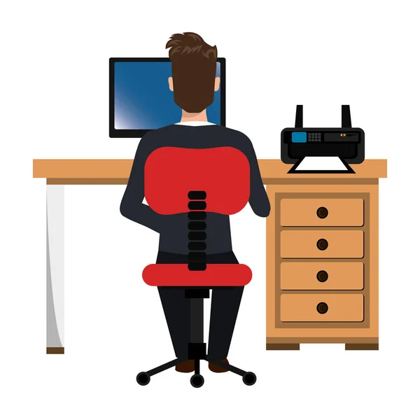 Homme d'affaires assis sur le lieu de travail — Image vectorielle