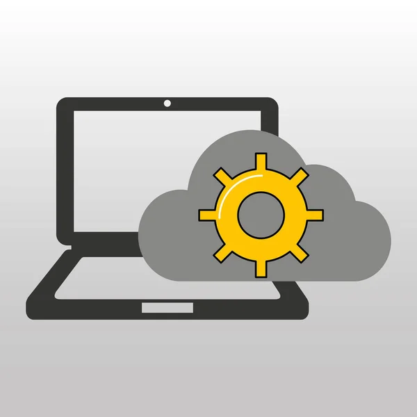 Trabalho de engrenagem conectado por computador em nuvem — Vetor de Stock