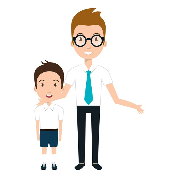 Garçon étudiant personnage avec enseignant isolé icône — Image vectorielle