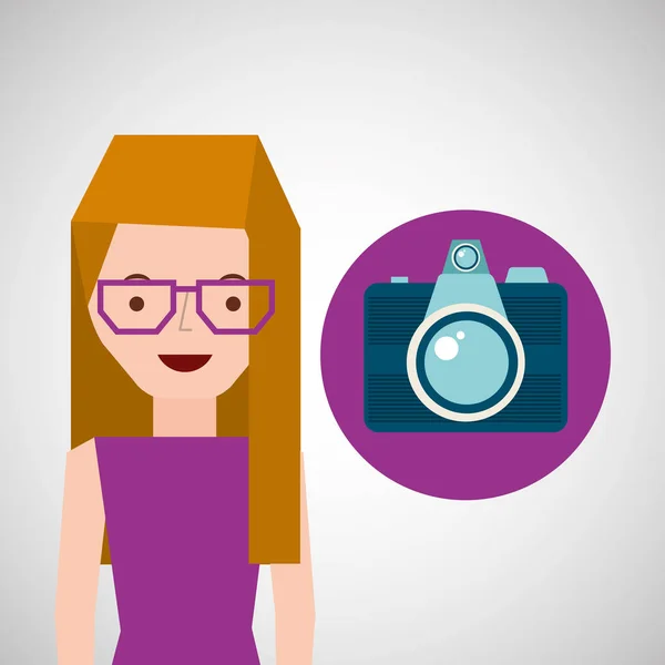 Girl glasses camera tourist traveler — Stock Vector