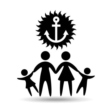 siluet aile tatil denizci çapa