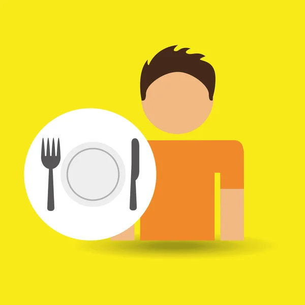 Manliga karaktär traveler restaurang måltid ikonen — Stock vektor