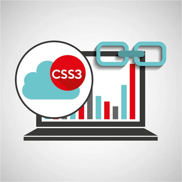 Laptop grafer cloud css3 länk web — Stock vektor