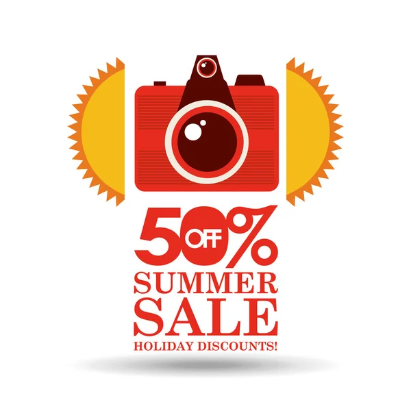 Summer sale 50 discounts with photo camera — Stock Vector