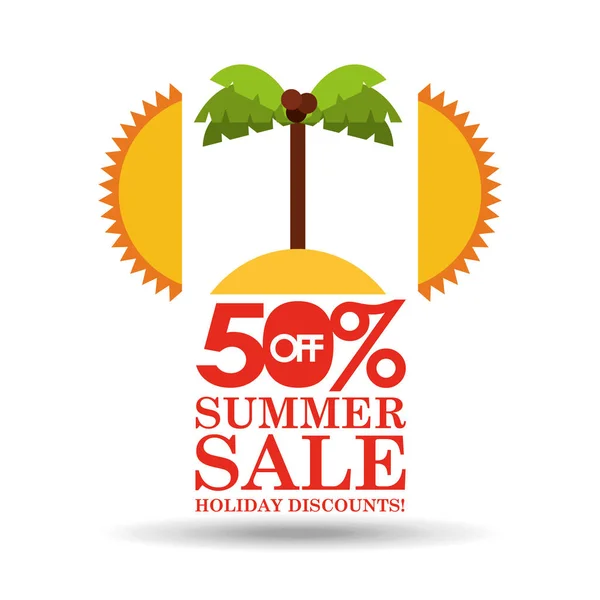 Летняя продажа 50 скидок с пальмовым островом — стоковый вектор