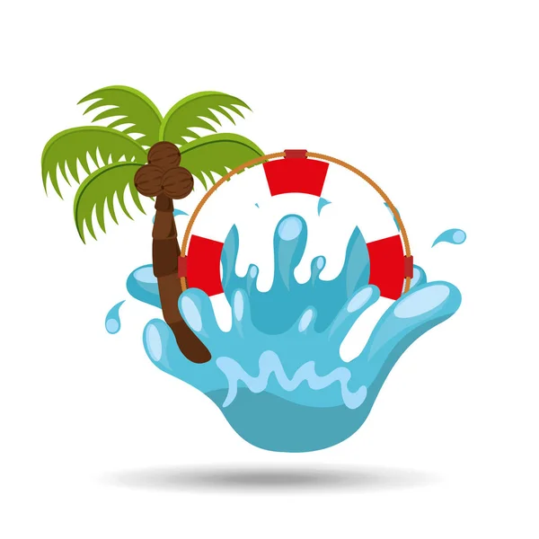 Vida boya agua salpicadura palma verano vacaciones — Archivo Imágenes Vectoriales