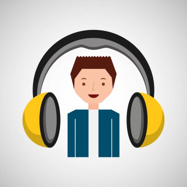 kulaklıklar müzik çizgi film adam mutlu