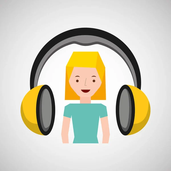 Kulaklıklar müzik karakter kız sarışın — Stok Vektör