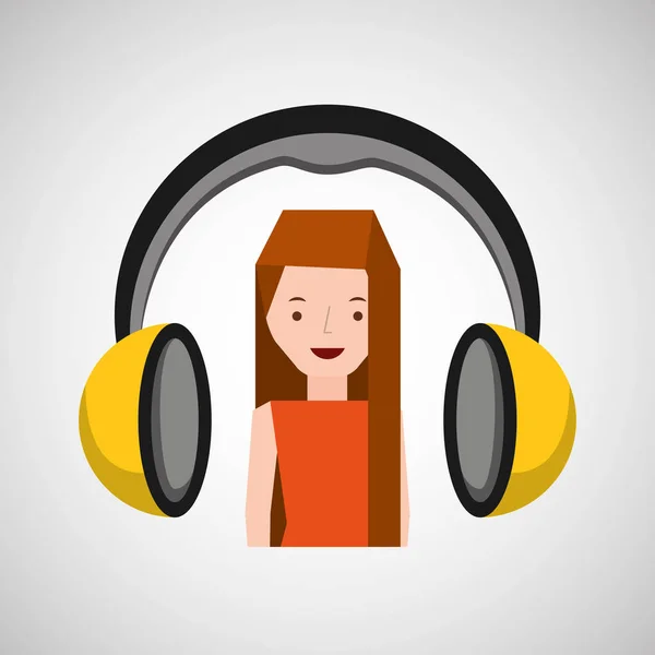 Fones de ouvido música personagem menina — Vetor de Stock