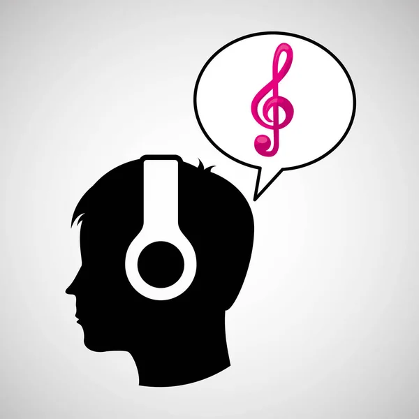 Head silhouette listening music clef — Stock Vector