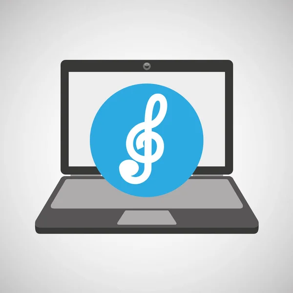 Laptop música tecnologia clef nota — Vetor de Stock