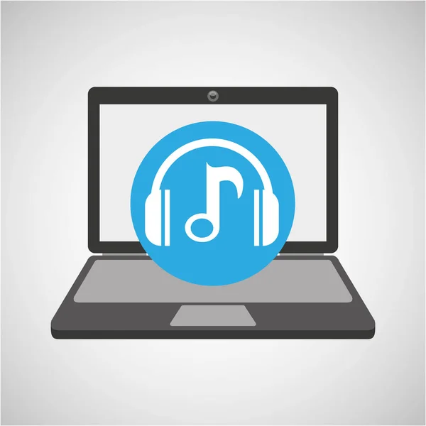 Laptopa muzyka technika Uwaga słuchawki — Wektor stockowy