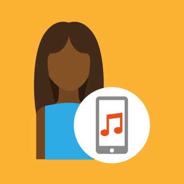 karakter afro kadın smartphone müzik uygulaması