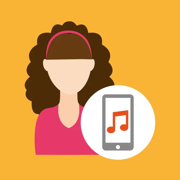 Personagem cabelo encaracolado aplicativo de música smartphone —  Vetores de Stock