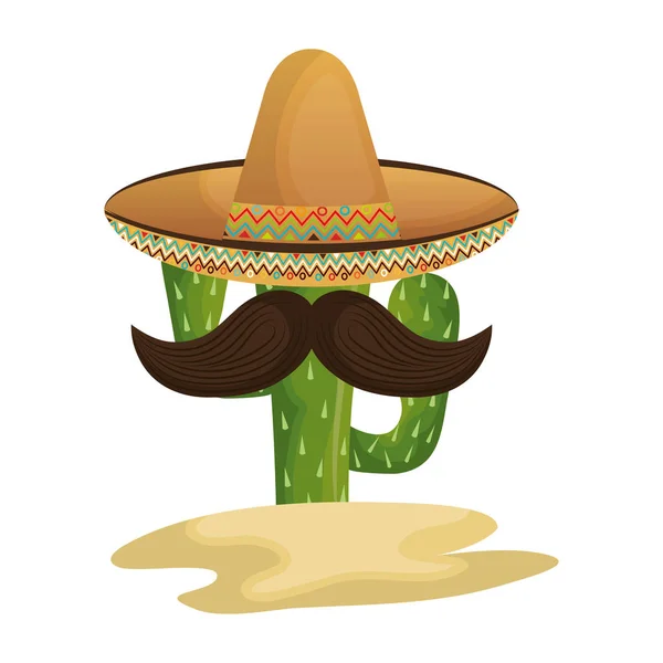 Carácter de cactus mexicano con sombrero y bigote — Vector de stock