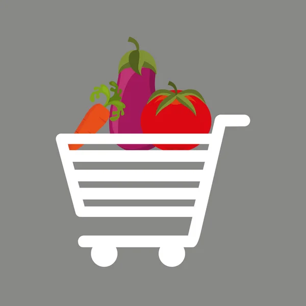 Carrito de la compra verduras frescas alimentos — Vector de stock