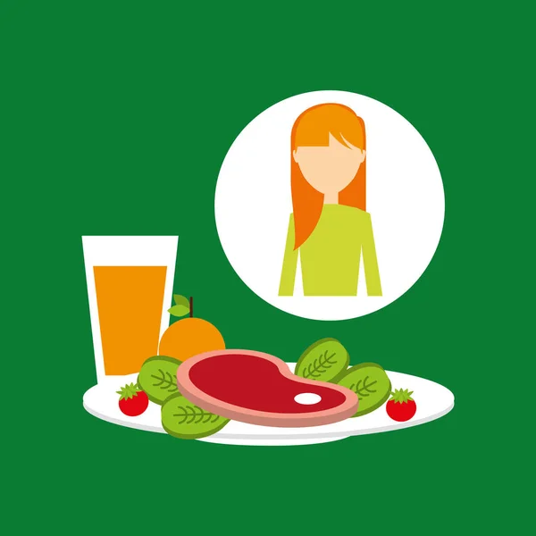 Healthy food girl with plate food — Stock Vector