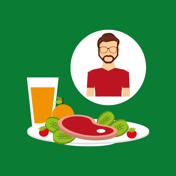 Comida saludable hombre con plato de comida — Vector de stock