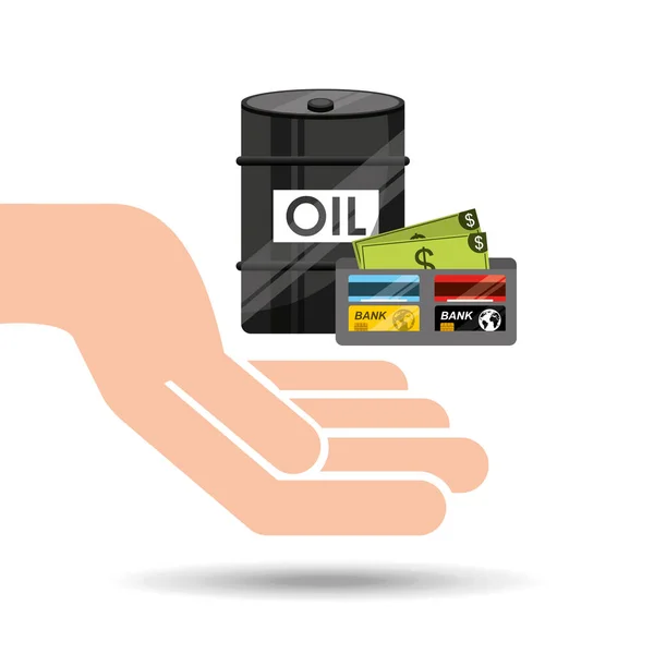 Χέρι χρήματα Πορτοφολιού βαρέλι βιομηχανία πετρελαίου — Διανυσματικό Αρχείο