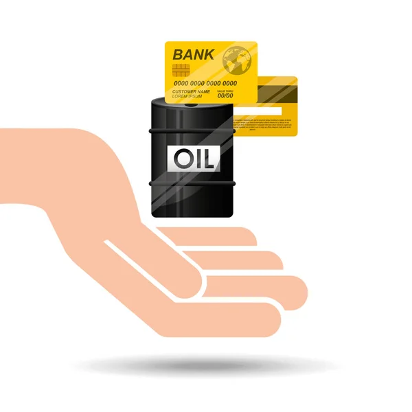 Kézzel olaj ipar hordó hitelkártya — Stock Vector