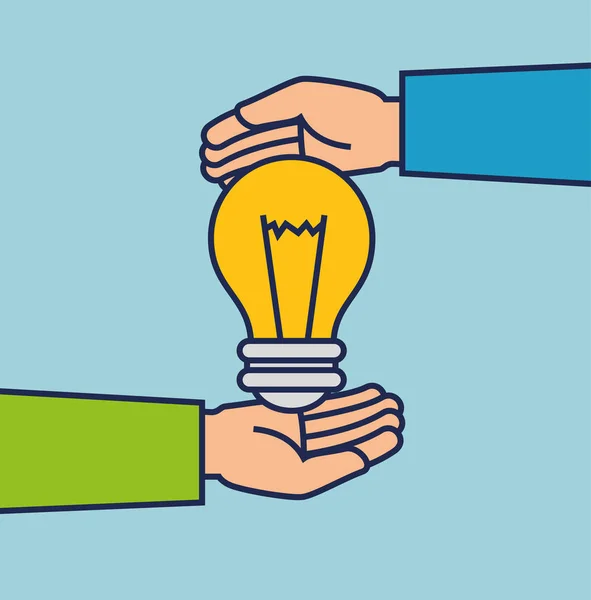 Ruce s kreativní ikonu žárovky — Stockový vektor