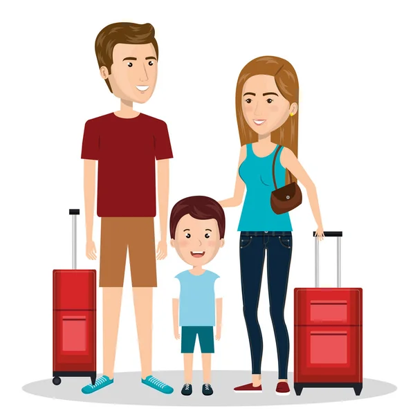 Viajes en familia con maletas — Vector de stock