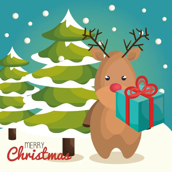 Reindeer character christmas icon — Stock Vector