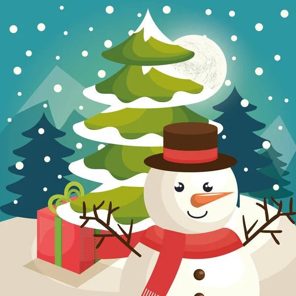 Gelukkig vrolijk kerstmis sneeuwman karakter — Stockvector