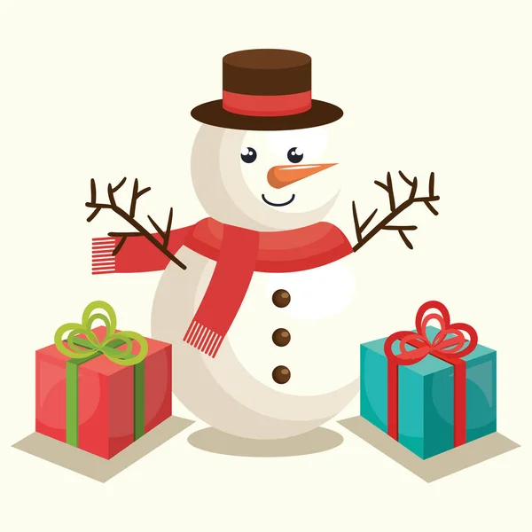 Feliz feliz carácter de muñeco de nieve de Navidad — Vector de stock