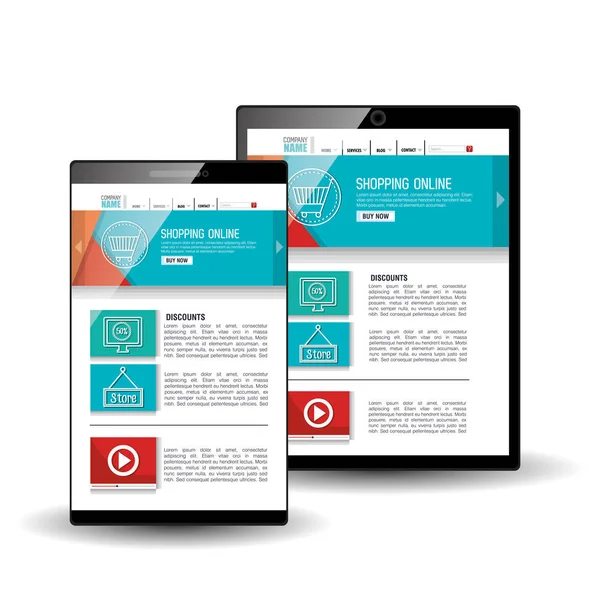 Modèle de site Web dans les appareils électroniques — Image vectorielle
