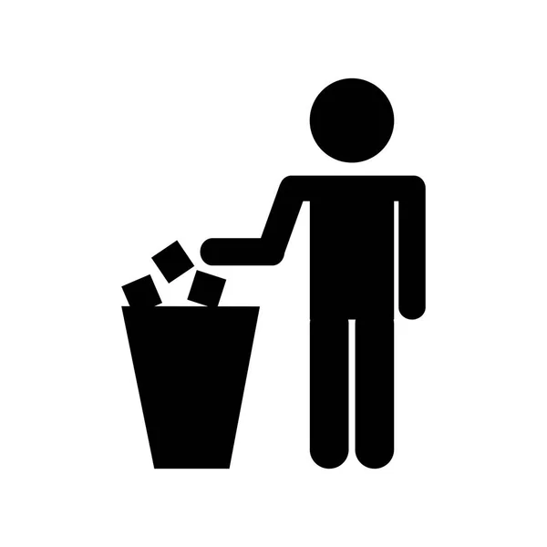 Person silhouette with garbage bin — Stock Vector