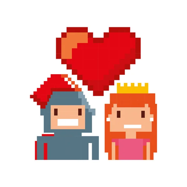 Juego guerrero y princesa pixelado icono — Vector de stock