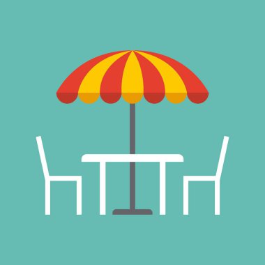 Masa, sandalye ve şemsiye