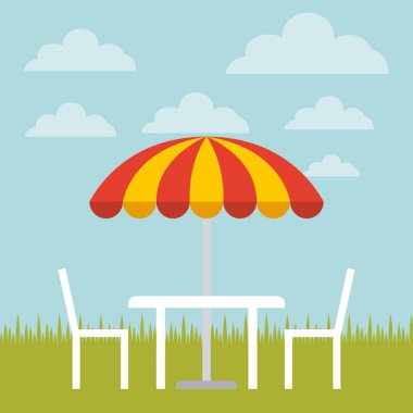 Masa, sandalye ve şemsiye