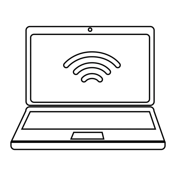 Laptop computer with wifi connection icon — Stock Vector