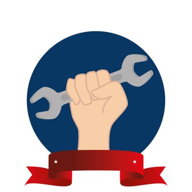 İngiliz anahtarı İşçi Bayramı ile insan el