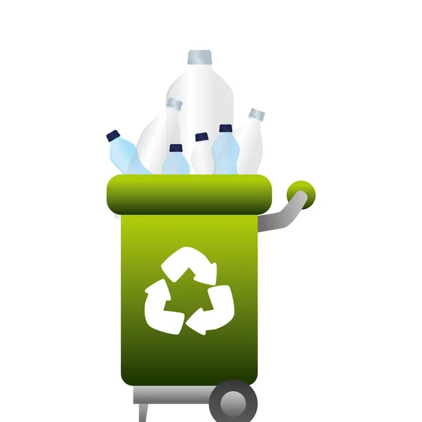 Cubo de basura con botellas de plástico — Vector de stock