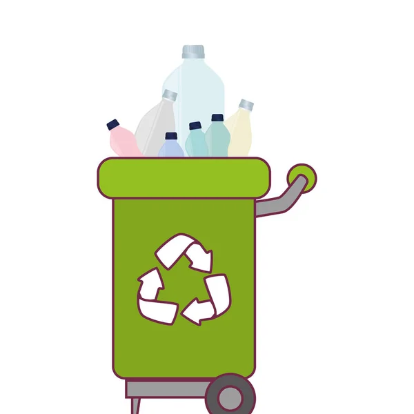 Garbage bin with plastic bottles — Stock Vector