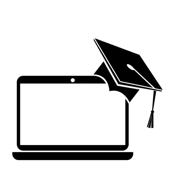 Hat graduation with laptop isolated icon — Stock Vector