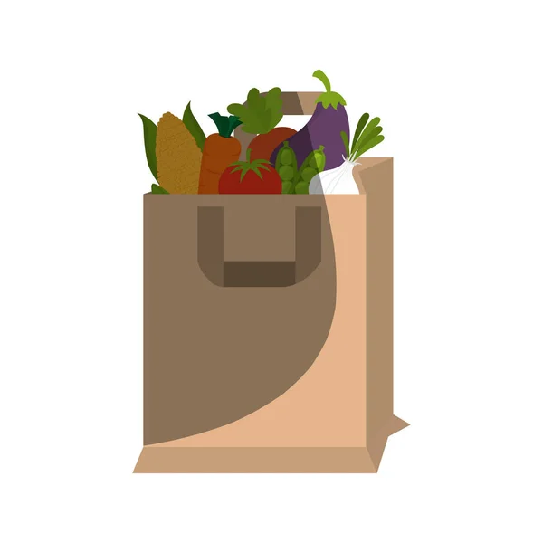 Bolsa de compras con comida sana icono aislado — Vector de stock