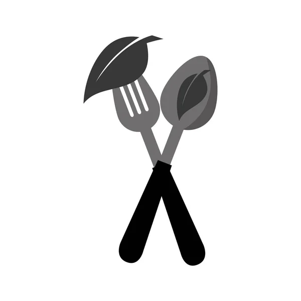 Spoon cutlery with leafs isolated icon — Stock Vector